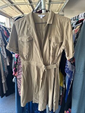 Nine West Tan Utility Shirt Dress with Self-Tie Belt